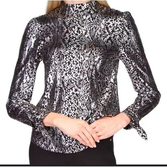 Michael Kors Python Print Shine Top Blouse Size Large City Holiday Career - Picture 1 of 10